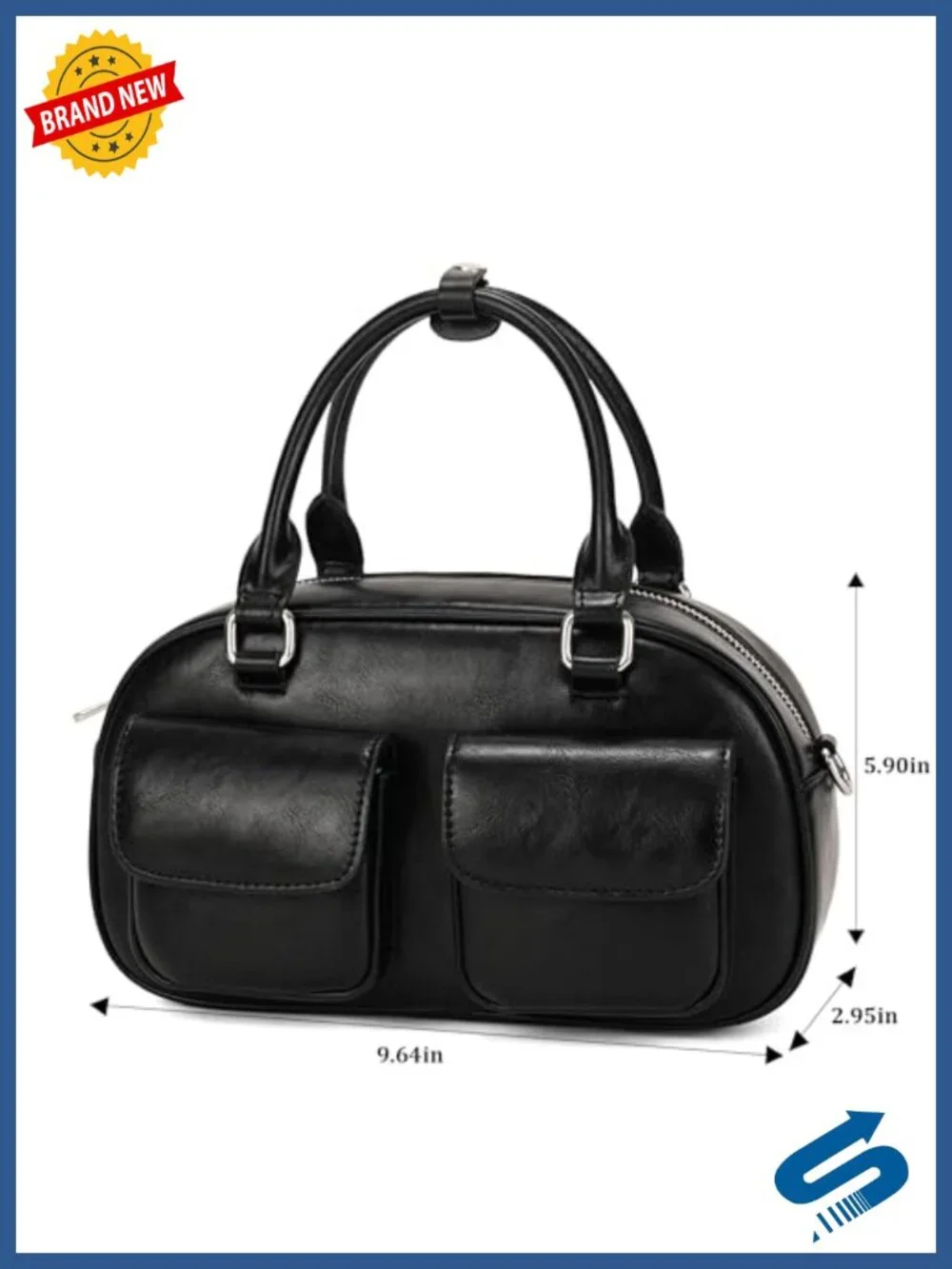 Vegan Leather Boston Barrel Bag for Women, Satchel Purse with Dual Pocket
